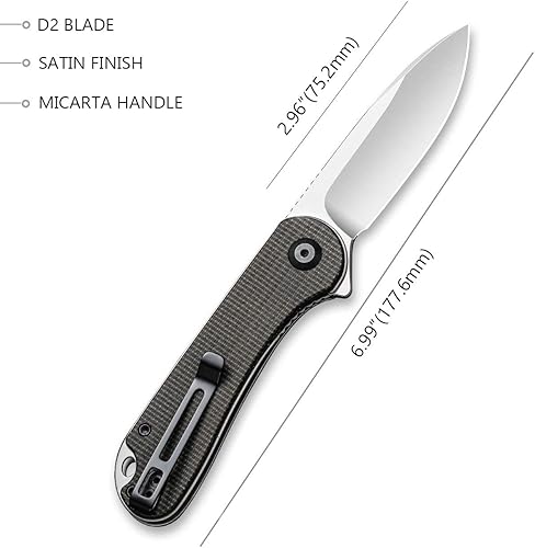 Miniatura 2 de Civivi Elementum cuchillo plegable de bolsillo  Cuchillo ligero de caza de camping 2,96 pulgadas D2 de satén, mango Micarta, bueno para