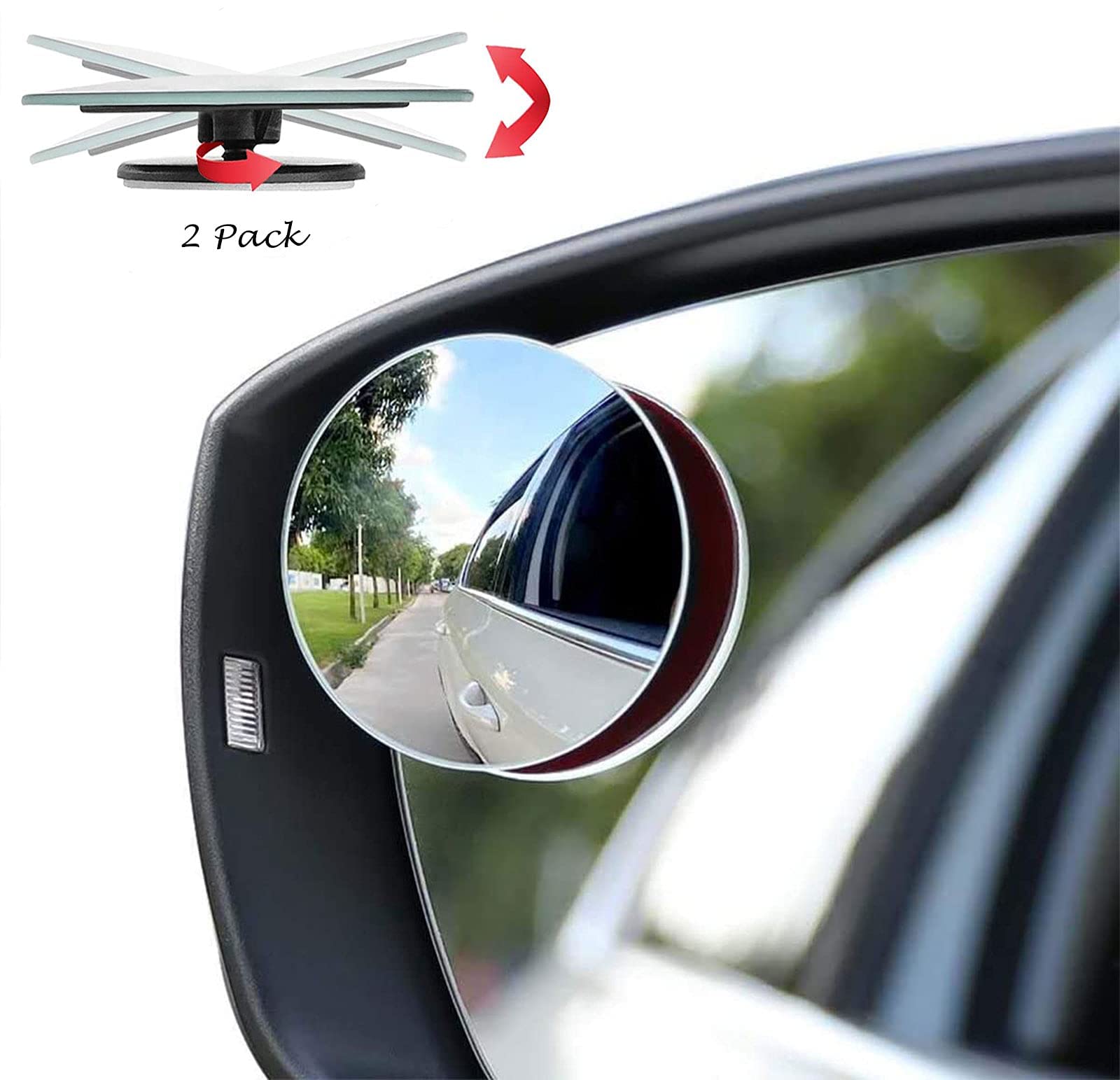 Blind Spot Mirror 2 Pack, 2" Round HD Glass Frameless, , 360 Degree Adjustabe Round HD Glass, Convex Rear View, Stick On Mirror for All Cars, SUV, and Trucks
