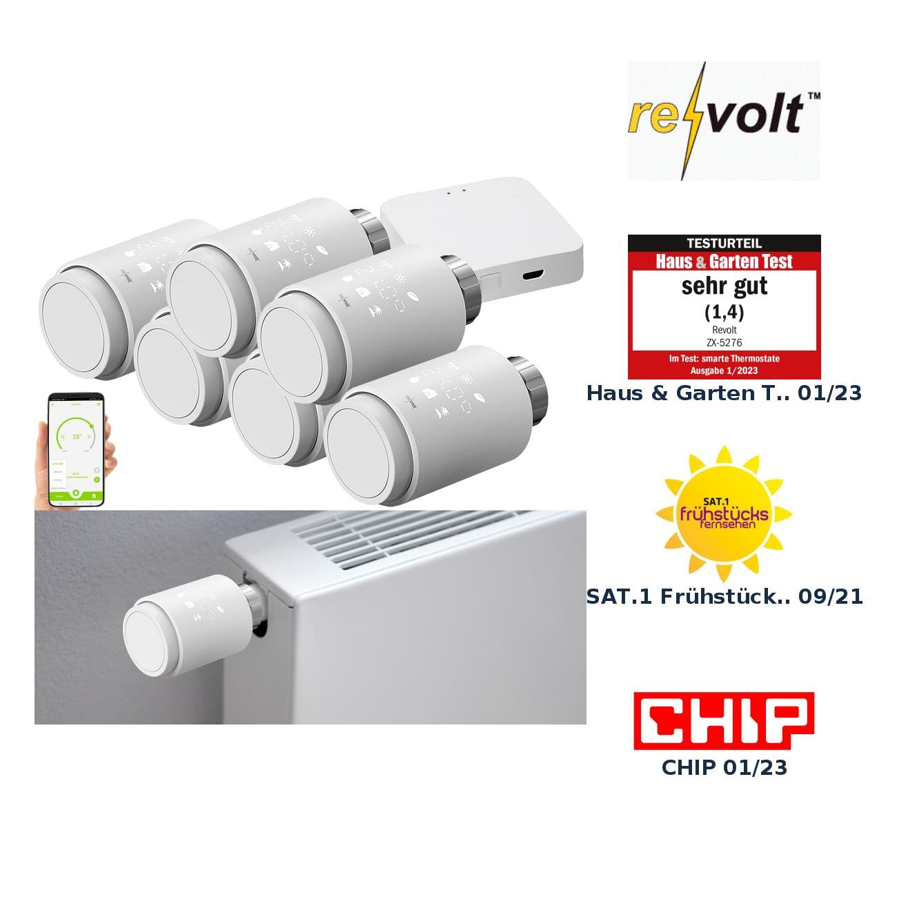 revolt Heizthermostat: 6er-Set programmierbare Heizkörper-Thermostate mit WLAN-Gateway & App (WLAN Heizungsthermostat, Thermostat Bluetooth, iPad)