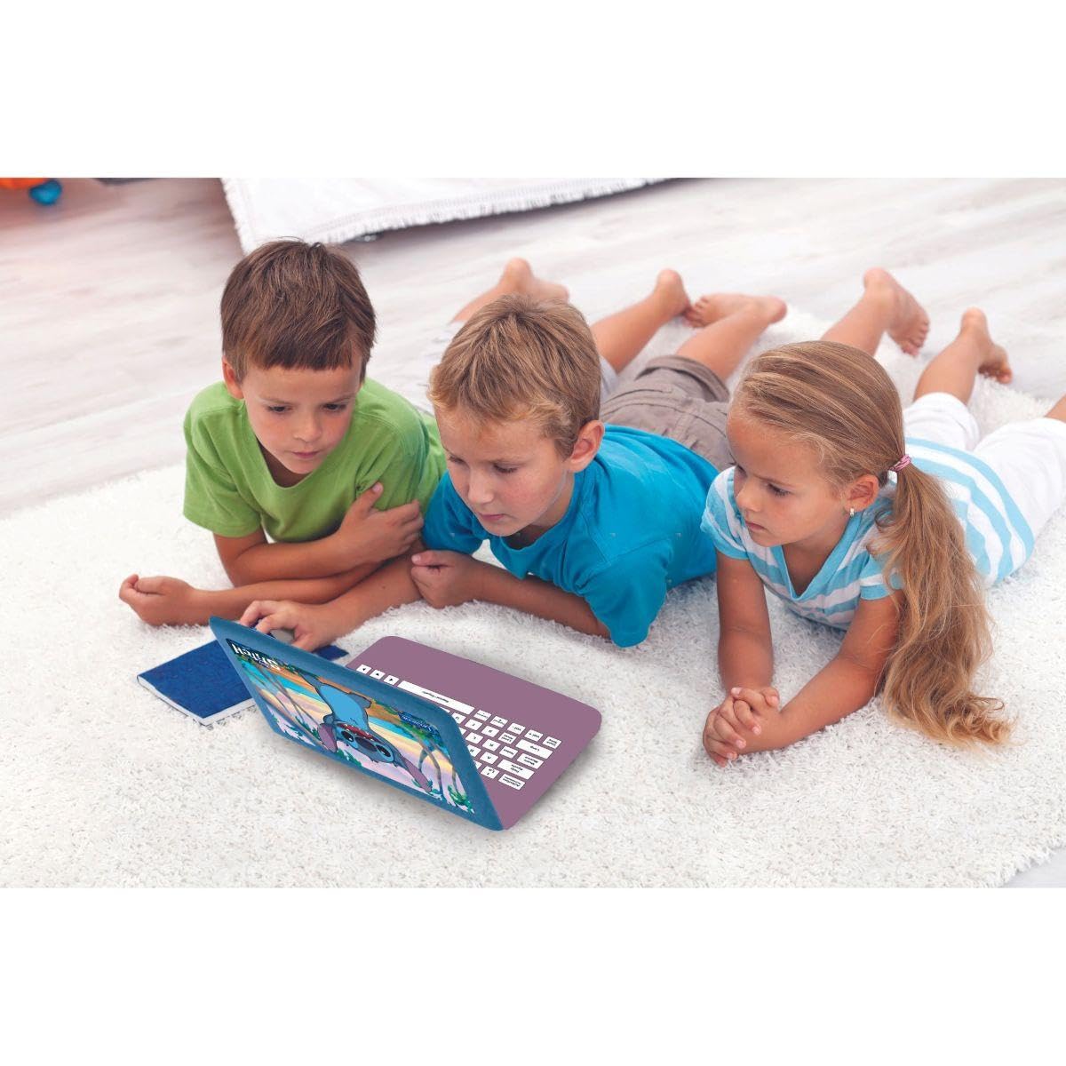 Lexibook, Disney Stitch JC598Di2LXB Ordinateur Portable éducatif bilingue Anglais/Espagnol, 124 activités de Langue, écriture, mathématiques, logique, Musique et Jeux pour Enfants