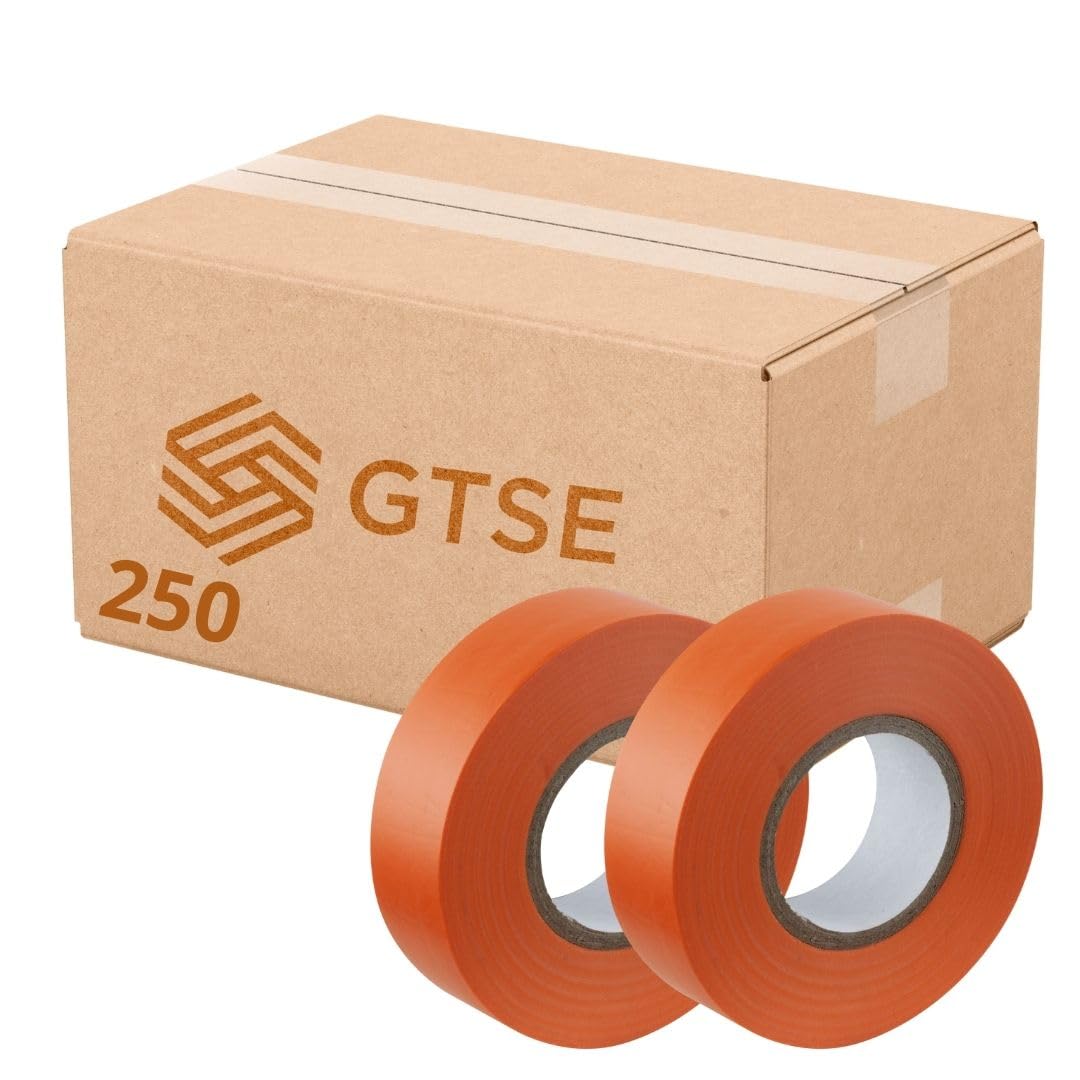 GTSE Orange Electrical Tape, 19mm x 20m, Bulk Box of 250 Rolls, Strong Self-Adhesive PVC Insulation Tape for Insulating, Repairing and Protecting Electrical