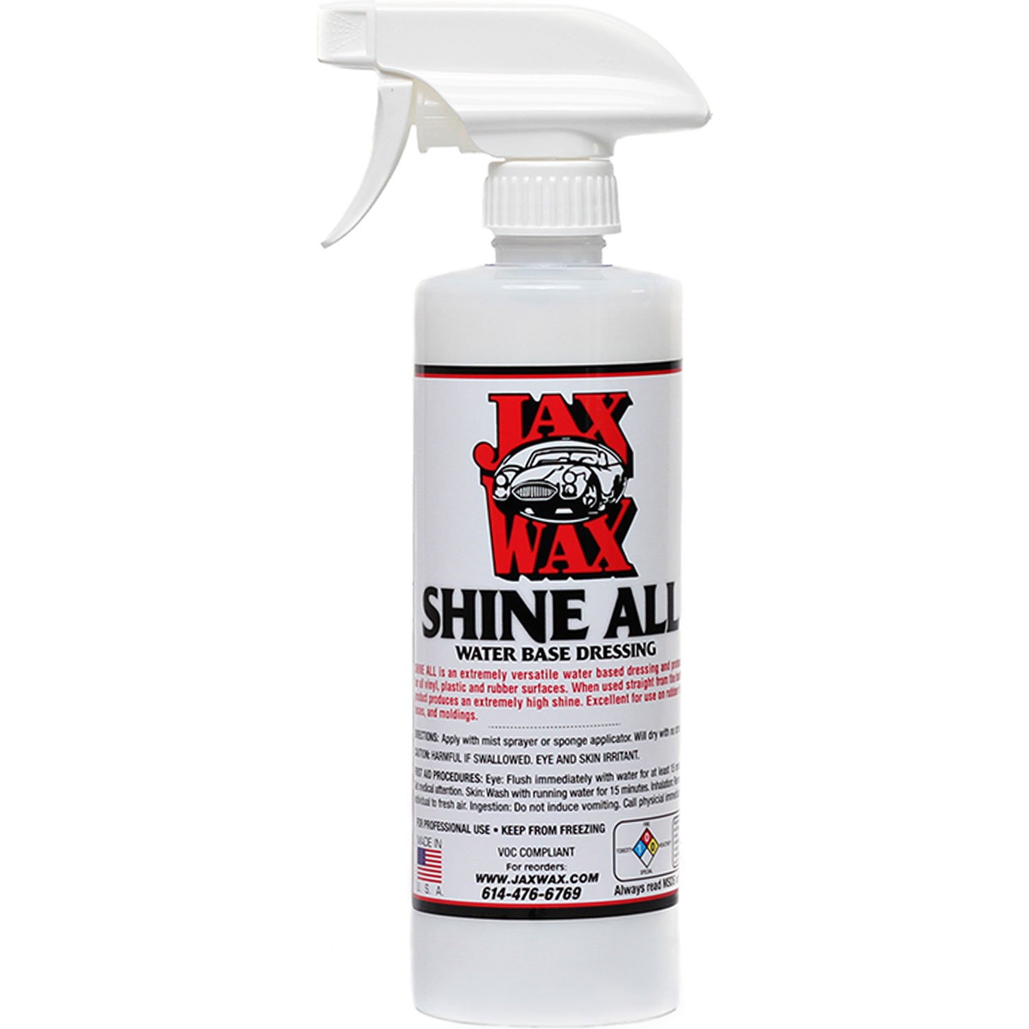 Jax Wax Shine All, Professional High Gloss, Water Based Dressing and Protectant for Engines, Tires, Vinyl and Plastics - 16 Ounce