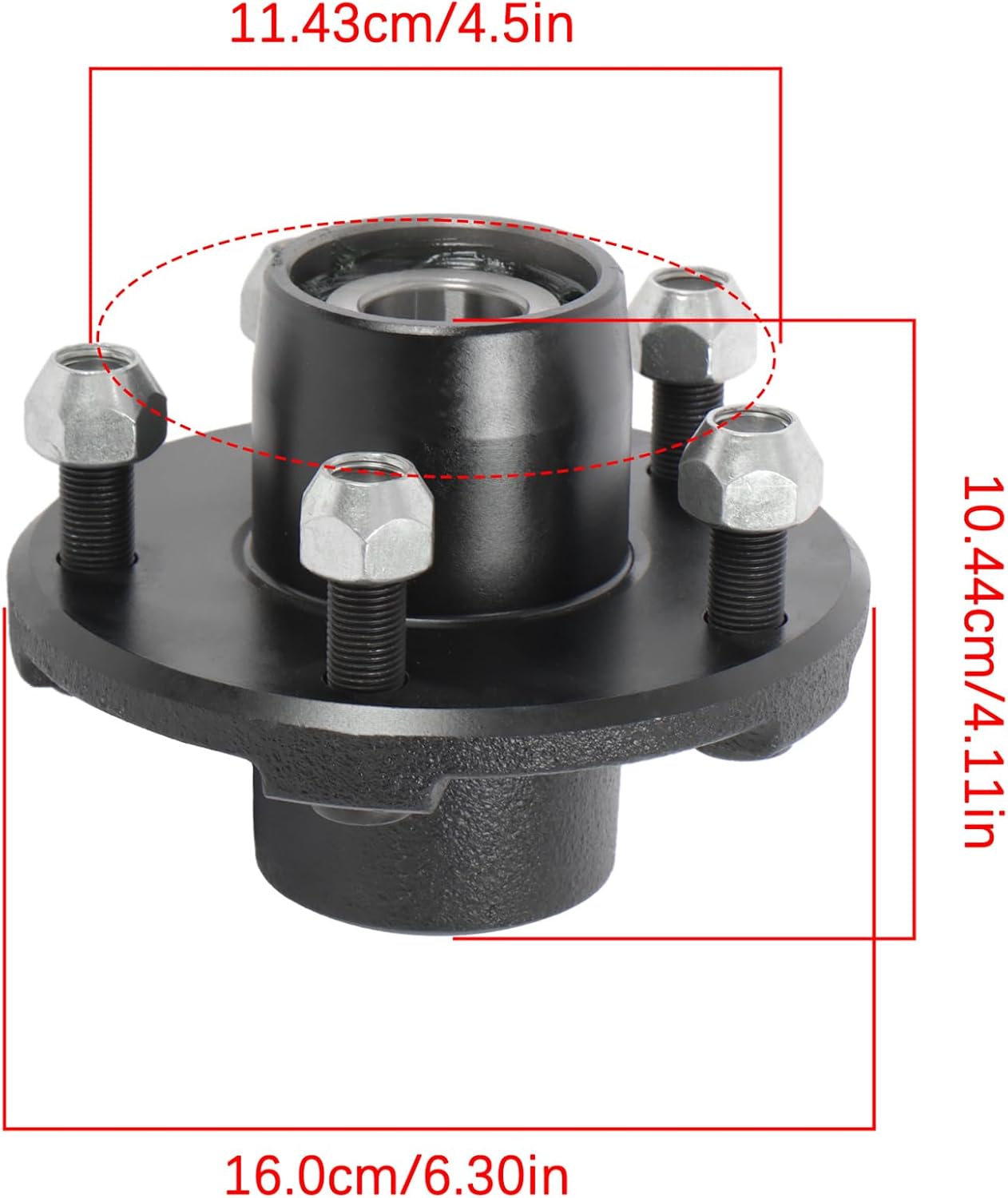 GXYWADY 2 Sets Pre-Assembled 5 on 4.5 Inch Trailer Hub Kit and 1 Inch Round BT8 Spindle with Trailer Bearing Kit (7 Pieces/Set)