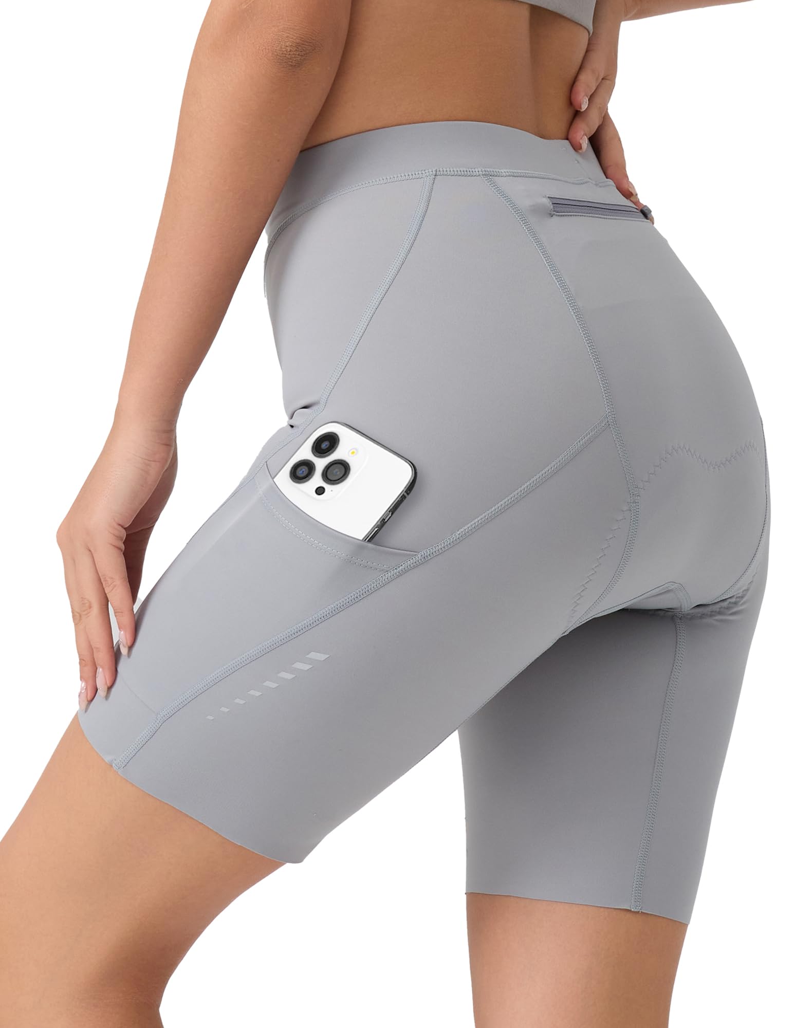 VeloVibe Radlerhose Damen Gepolstert 6D mit Tasche Schnelltrocknende Radhose Damen Kurz atmungsaktiv Fahrrad Hose mit breitem und dichtem Polster, Grau L