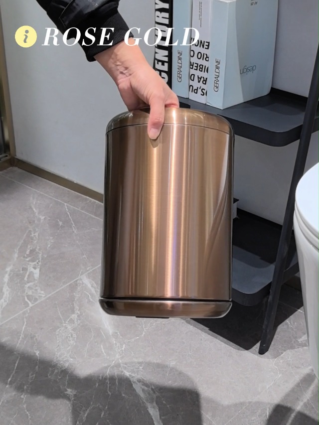 Image of 8L /2.1gal Open Top Garbage Can,Brushed Gold Trash Can,Brass Trash Can for Bathroom,Powder Room,Bedroom,Office (Rose Gold)