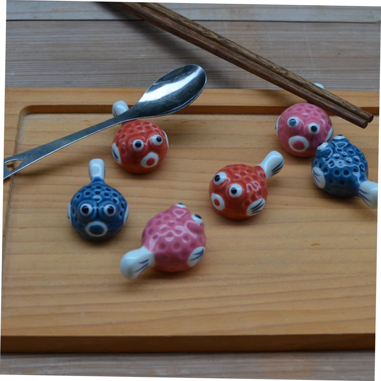Soporte para Palillos, Soportes para Palillos de Restaurante, Cuchara de cerámica para Pescado, Paquete de 7 Unidades, Multicolor, 4,5 x 2,3 x 2 cm.