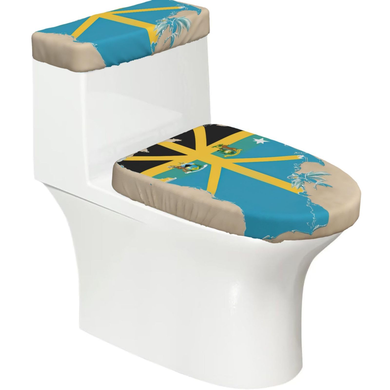 Bahamas Flag Map01 Print Bathroom Decor Toilet Lid Cover And Tank Covers, Restroom Accessories Fits Most Round