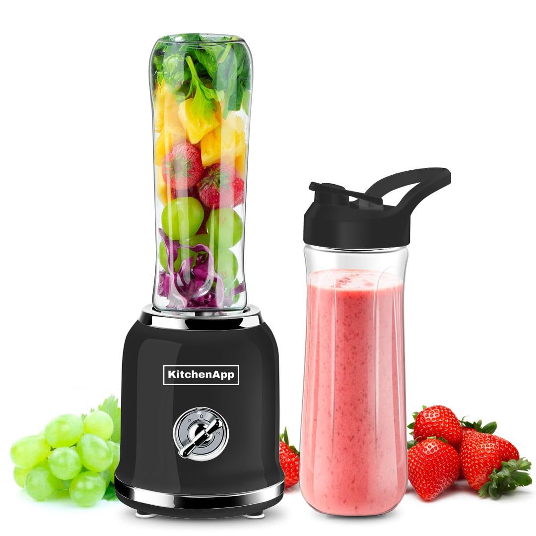Batidora retro para hacer smoothie (2 botellas, 300 W, sin BPA), color negro