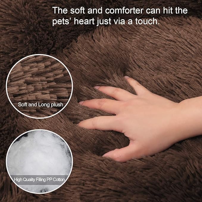 Image of ZEXSAZONE Summer Colling Calming Donut Dog Bed Mat for Medium Dogs & Cats | Ultra Soft Plush Washable Round Pet Bed | Anti-Slip Bottom Dog Mattress | Fluffy Cozy Pet Cushion | Coffee | 70 x 70 x 15 cm