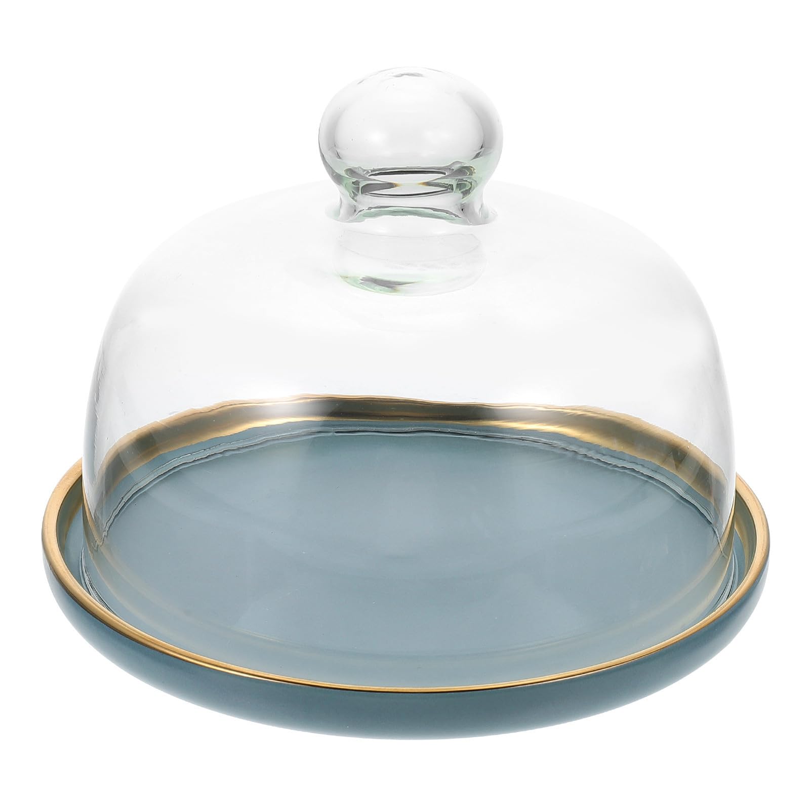 Zerodeko Cúpula de Vidrio para Tartas con Bandeja Redonda Azul, Tapa Protectora para Mantener Frescura en Fiestas y Bodas, Adecuado para Servir Postres y Aperitivos