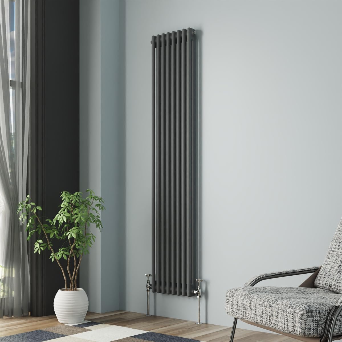 Nrg Anthracite Column Radiator 1800X380mm Double Traditional Cast Iron Style Heater Interior Designer Vertical Bathroom Radiators