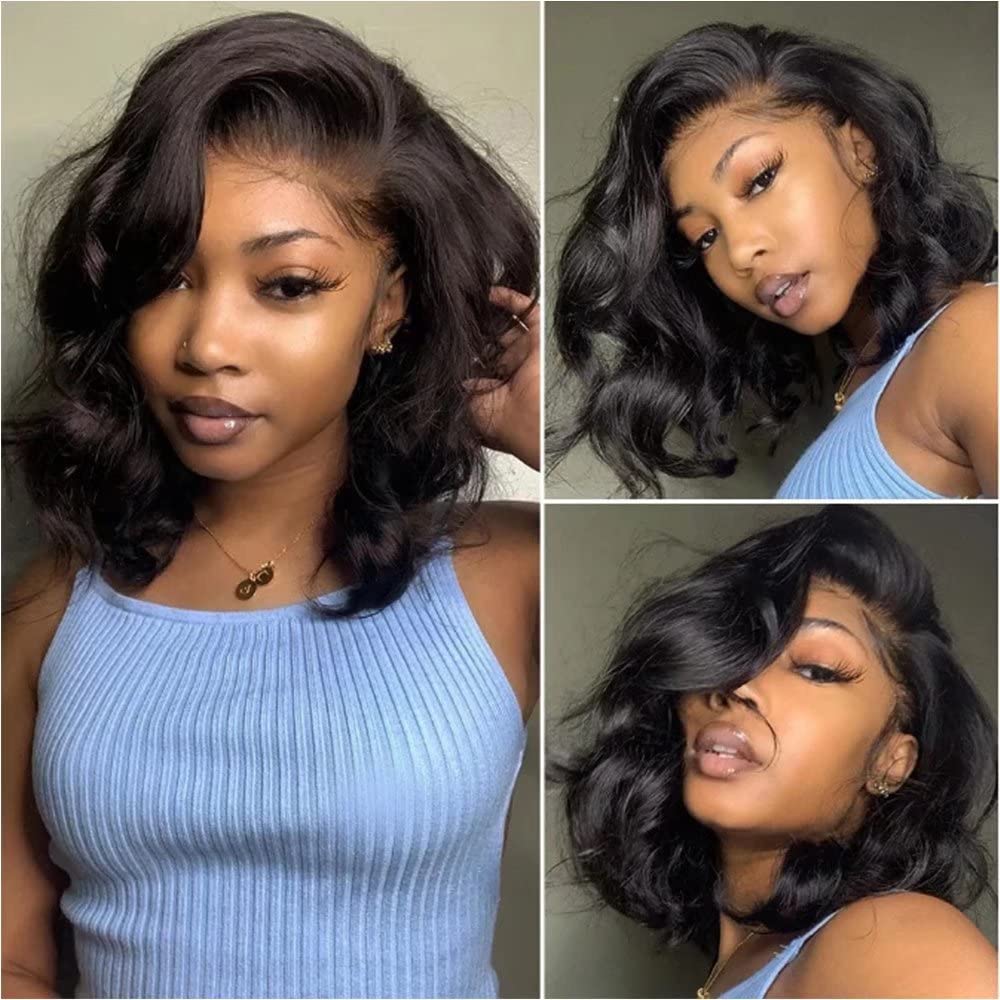 Ten Chopstics Wig Body Wave Short Human Hair Wigs Free Part For Black Woman 150% Density Bob Wavy Lace Front Wigs With Baby Hair Glueless Wig Pre Plucked Hairline Free Shipping