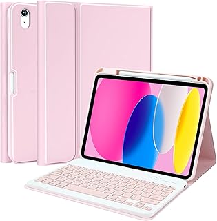 iPad 10th Generation Case with Keyboard (10.9", 2022), iPad 10th Gen Keyboard Case with Detachable Bluetooth Keyboard, Rechargeable Keyboard Case with Pencil Holder for iPad 10th Gen (Pink)