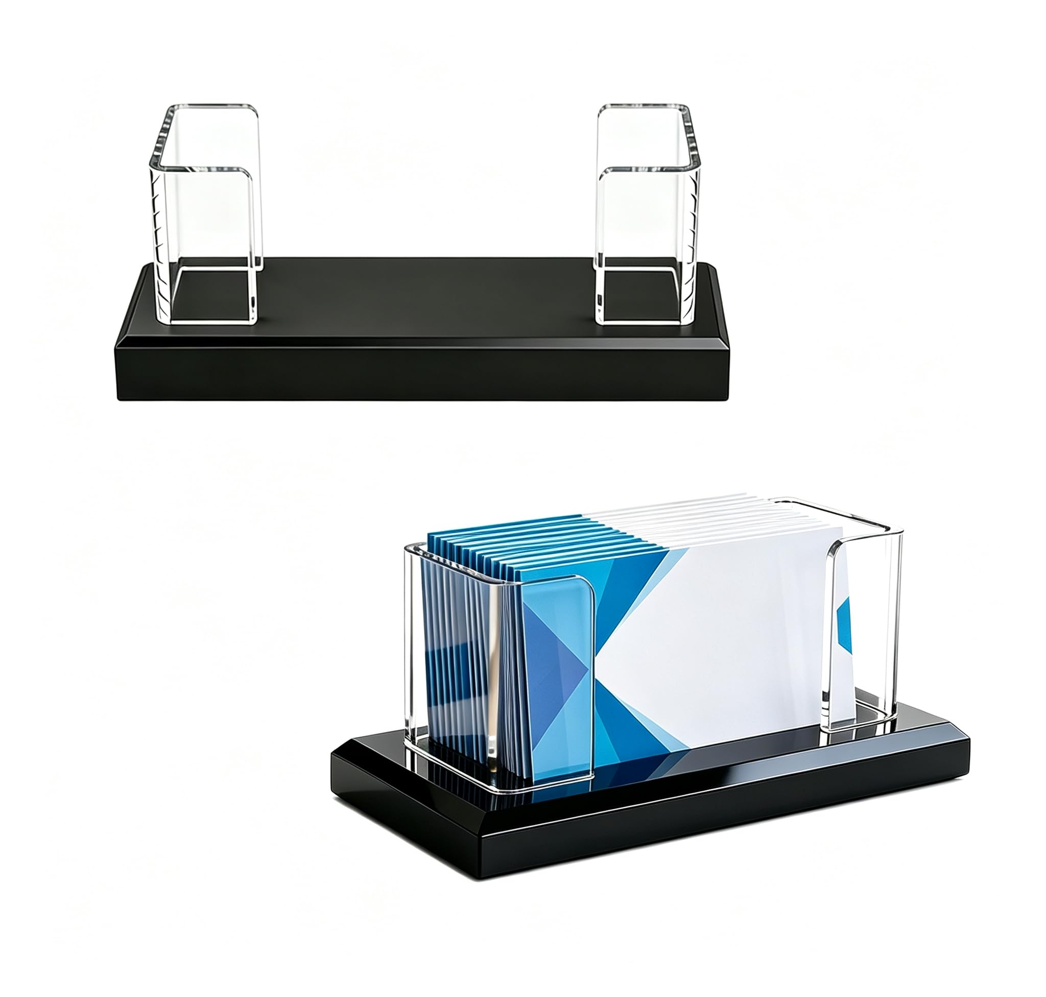 Voxlara 2 Stück Acryl Visitenkartenhalter für Schreibtisch, Klarer Halter für Visitenkarten mit Stabiler Basis, Visitenkarten Display Rack, Visitenkartenständer Fasst 50-60 Karten für Messestand Büro