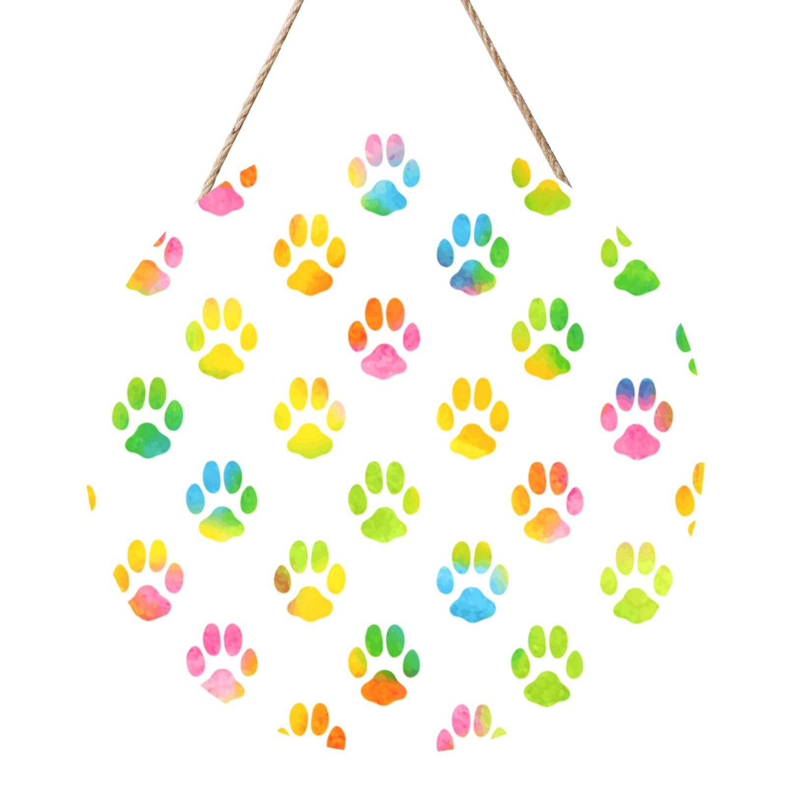 InOmak Watercolor Dog Paw, Round Wood Panel Painting 12 in, Wall Hanging Painting For Home