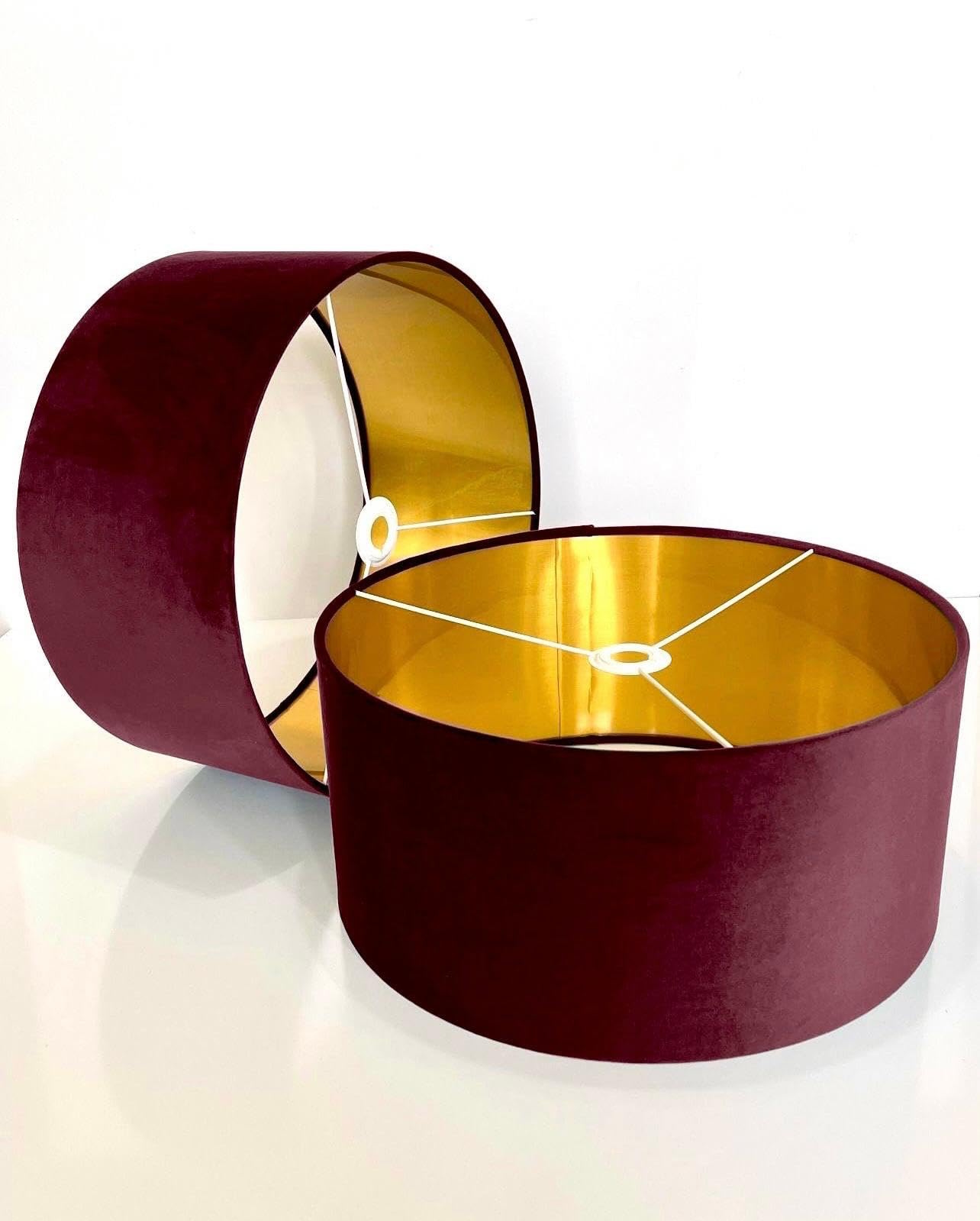 New Handmade by Order Burgundy Red Velvet Drum lamp Shade Ceiling Shade with Metallic Lining of Gold,Silver or Copper lamp Shades Suitable for Ceiling and Tables