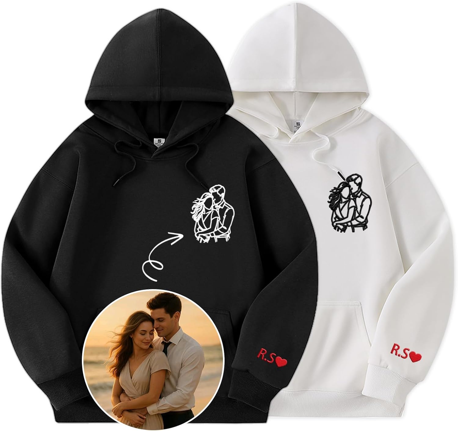 Personalized Valentine's Day Gifts for Him and Her Custom Embroidered Hoodie & Sweatshirt