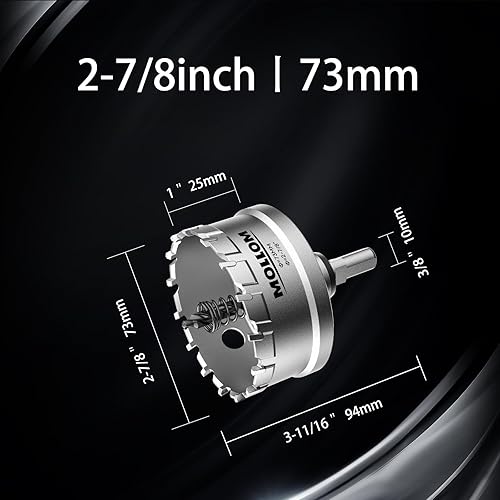 Miniatura 122 de Mollom Sierra perforadora de carburo resistente (2-1/2 pulgadas 2.520 in) con 2 brocas piloto, corte de agujeros de acero inoxidable, acero suave