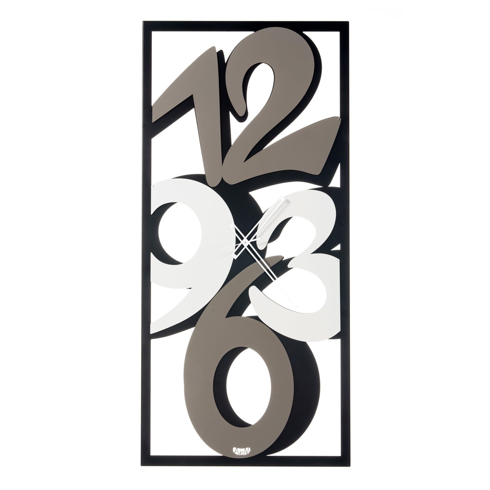 Arti & Mestieri Vision - Orologio da Parete di Design 100% Made in Italy - in Ferro, 42 x 90 cm (nero, fango e bianco marmo)