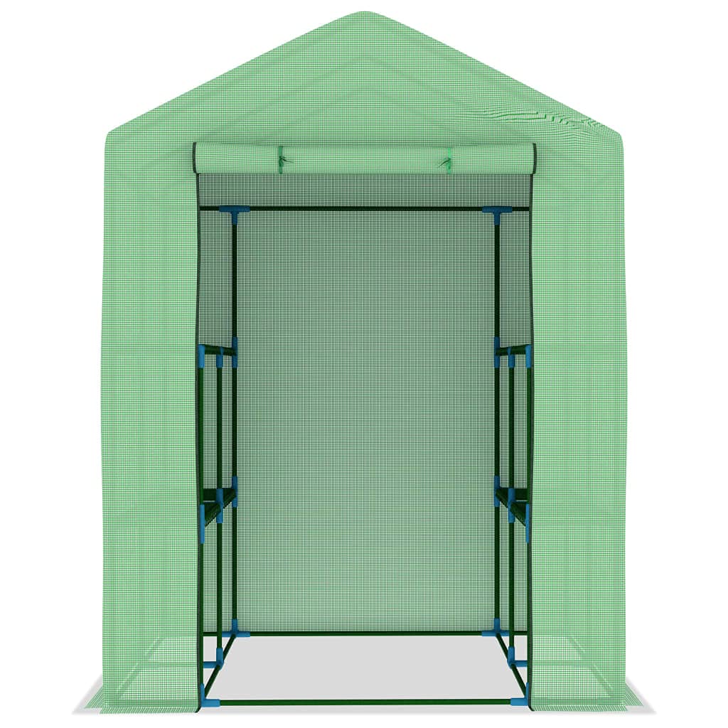 Gewächshaus mit Ablagen Stahl 143x143x195 cm für Hobby-Gartenbau, Pflanzenpflege, Gemüse, Kräuter, Blumen, Überwinterung, Balkon, Terrasse, mit Tür, Regalböden, robustem Stahlrahmen