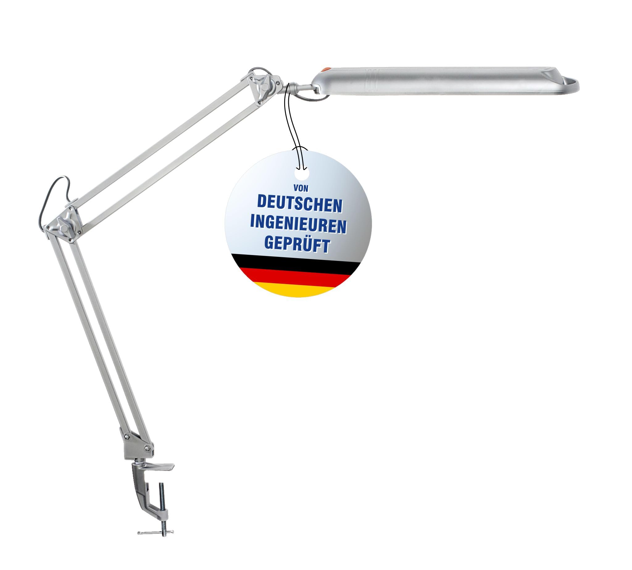 MAUL LED Tischlampe silber MAULatlantic Klemmfuß flexibler Doppelarm | tageslichtweißes Arbeitslicht, flexibel ausrichtbarer Kopf, platzsparende Tischklemme, GS-geprüft, wechselbare Lichtquelle