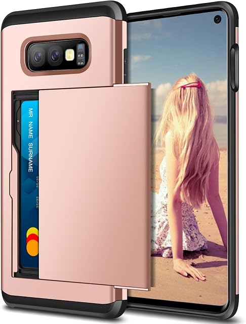 Coolden Case for Samsung S10e Case Shockproof Case for Galaxy S10e Wallet Case Protective Case Hard Back Soft Bumper Phone Case Card Holder Slot Wallet Case Cover for Samsung Galaxy S10e (Rose Gold)