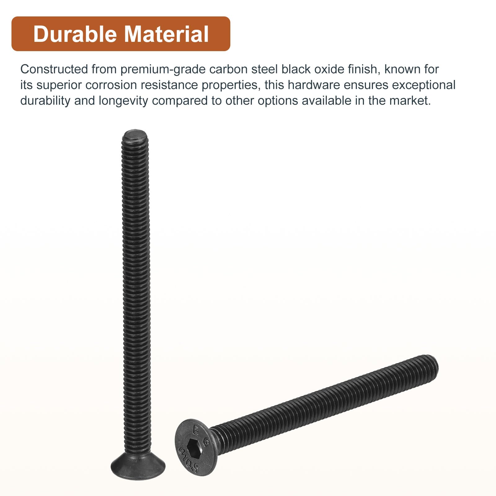 DTGN M4-0.7x45mm Flat Head Socket Cap Screws, 50 Pack Hex Socket Flat Head Screws Carbon Steel Black Oxide, Full Thread - Image 3
