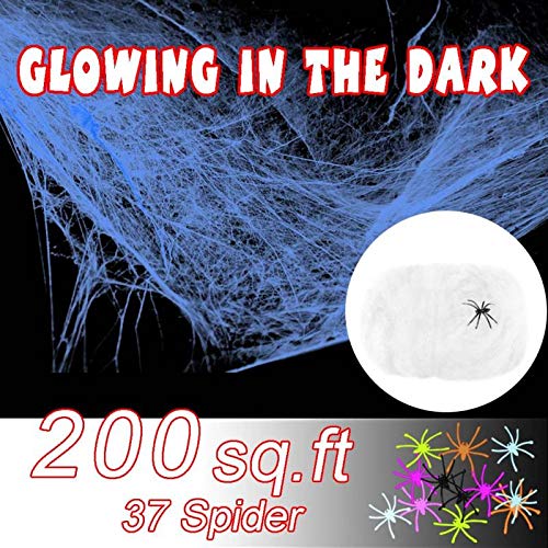 White with Blacklight Lamp,250g Halloween Glow Spider Webs Indoor & Outdoor Spooky Spider Webbing with 37 Fake Spiders for Halloween Decorations