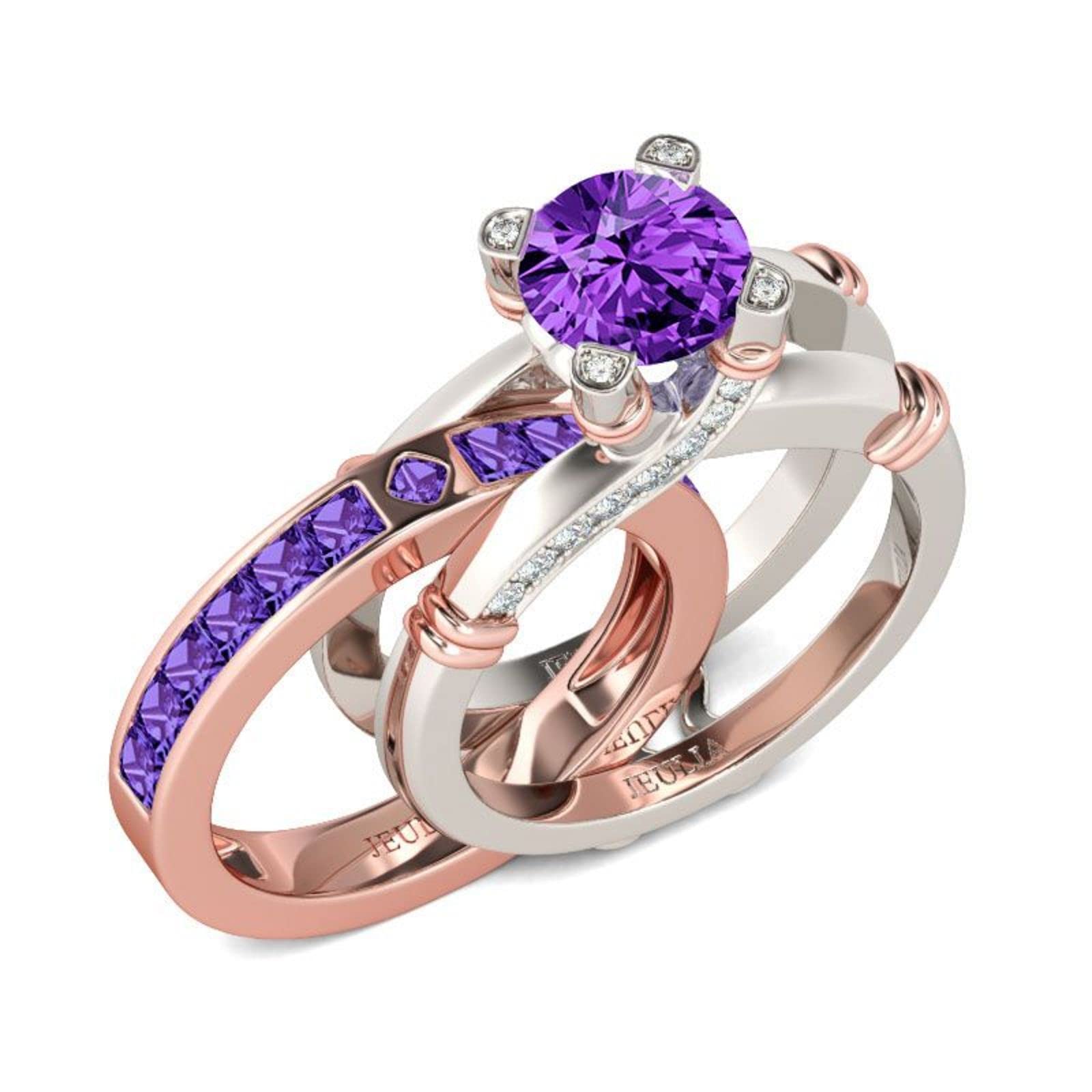 Jeulia Diamond Band Rings for Women cz Sterling Silver Interchangeable Ring Sets Wedding Engagement Anniversary Promise Ring Bridal Sets Amethyst Purple 6.5
