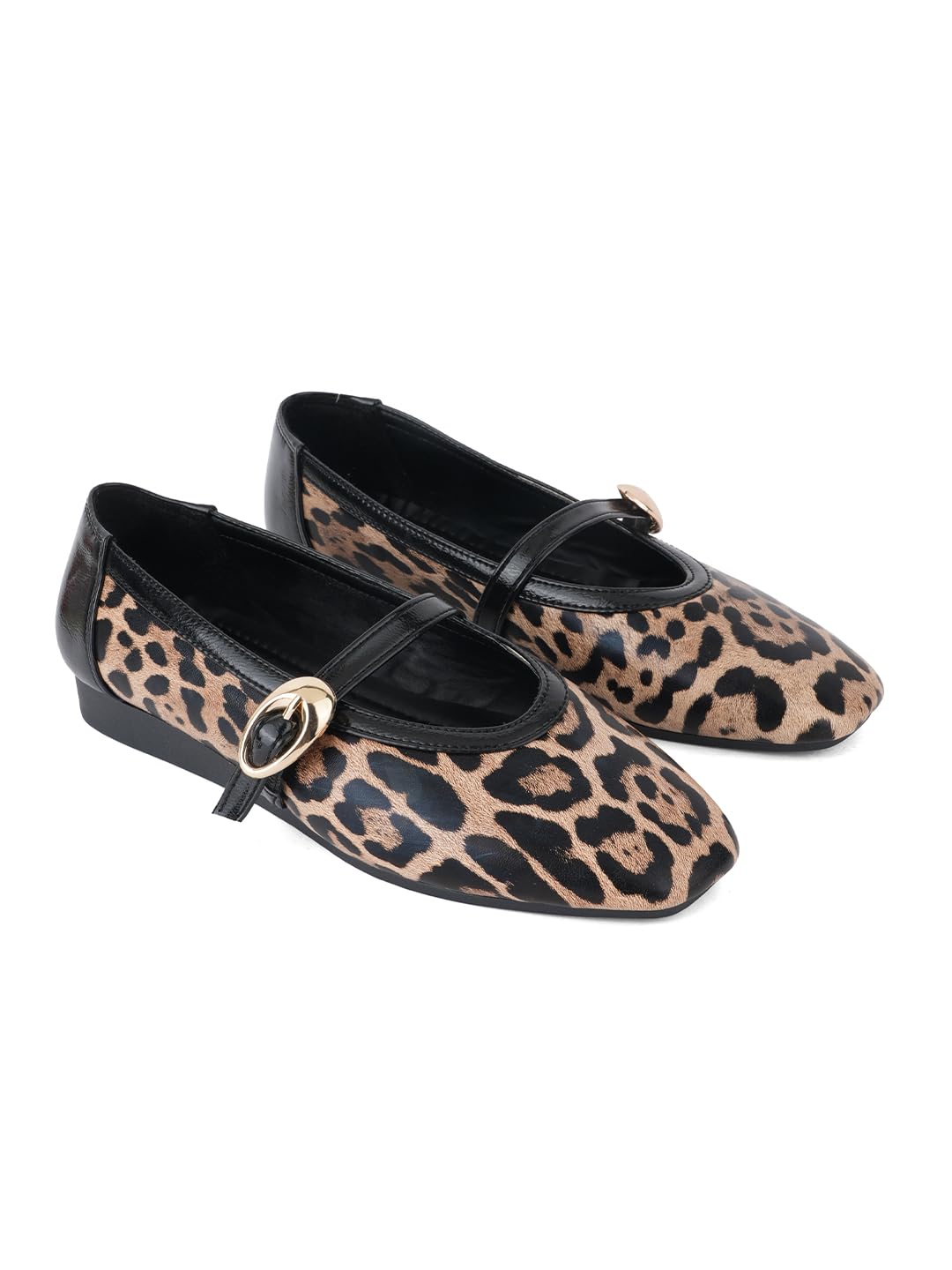 Leopard Printed Square Toe Mary Jane Ballerinas for Women Black-image-22