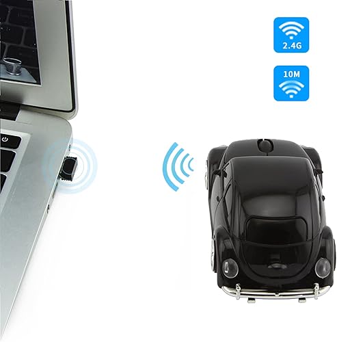 Miniatura 5 de Ratón inalámbrico de 2.4 GHz, ratón de computadora en forma de auto deportivo, 1200 DPI menos ruido, ratón USB portátil inalámbrico para PC,