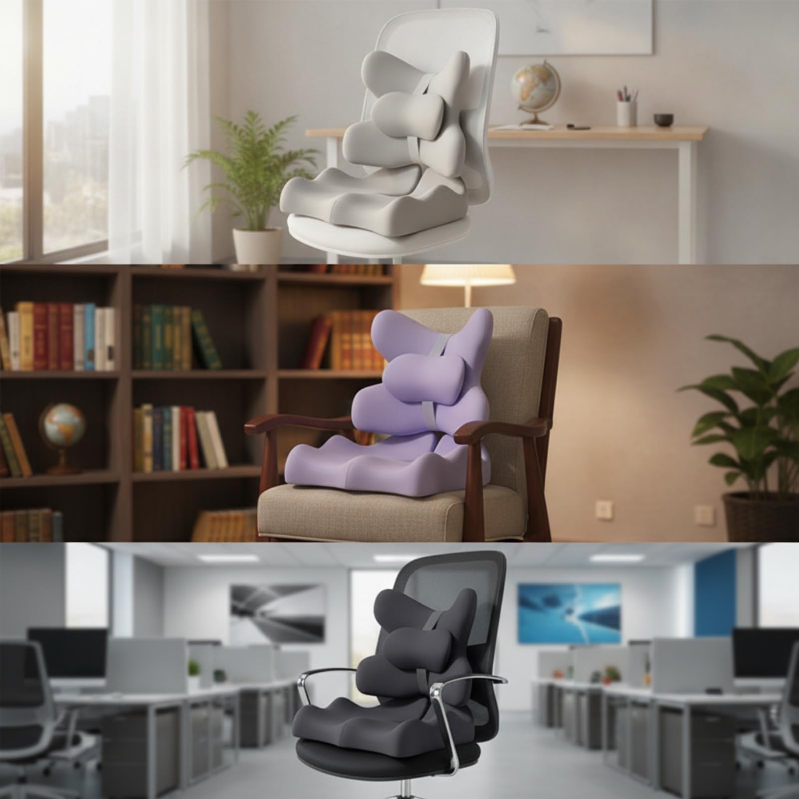 kowaku Cuscino in Memory Foam Confortevole | Benessere Duraturo, Cuscino per Sedile con Lombare, Auto, Impiegati, Grigio Scuro
