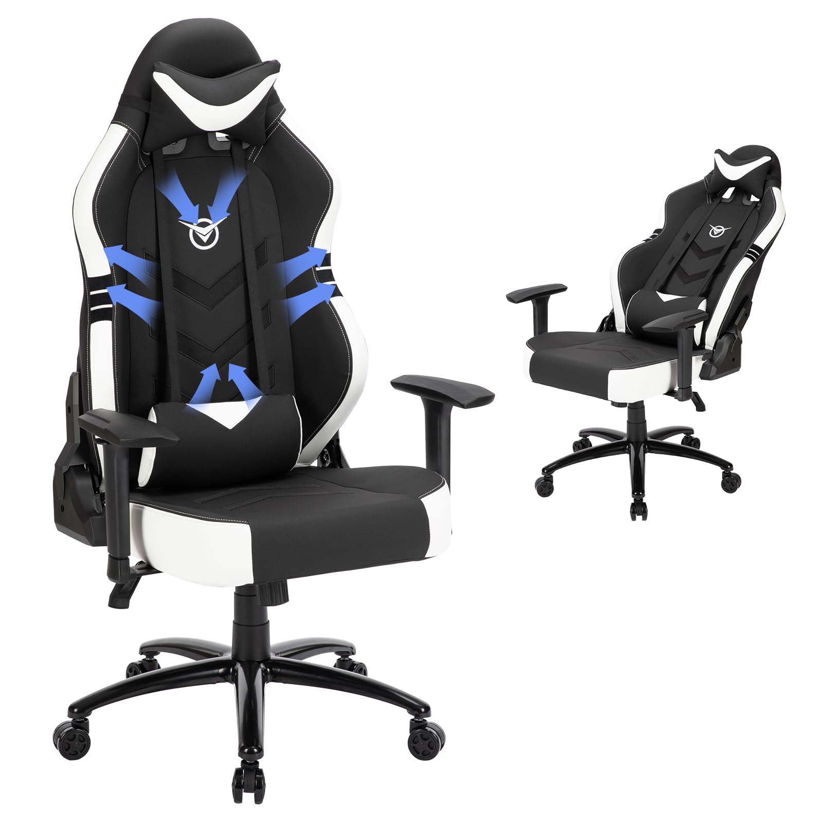 Big and Tall Gaming Chair 350lbs-Racing Computer Gamer Chair,Ergonomic Desk Office PC Chair with Wide Seat, Reclining Back, Adjustable Armrest for Adult Teens-Black/White