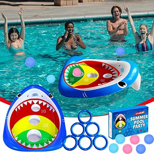 Infun Injoy Pool Shark Ring Toss Games Toys Set, Summer Inflatable Shark Floating Swimming Pool Toys For Kids Adults Family For Pool Party Water Carnival #TOP1