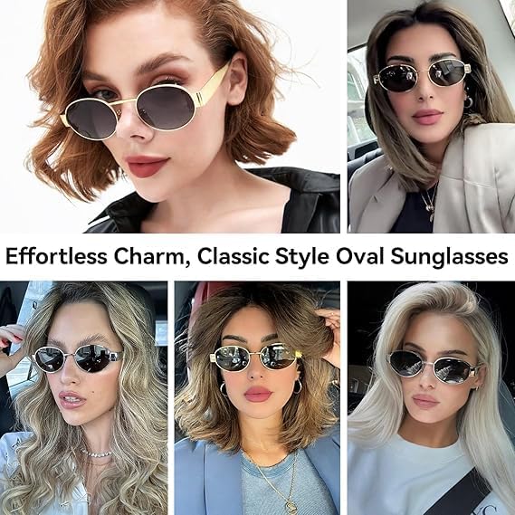 Trendy Retro Oval Sunglasses for Women Men - Fashion Designer Sun Glasses - Rectangle Metal Frame Shades - Image 4