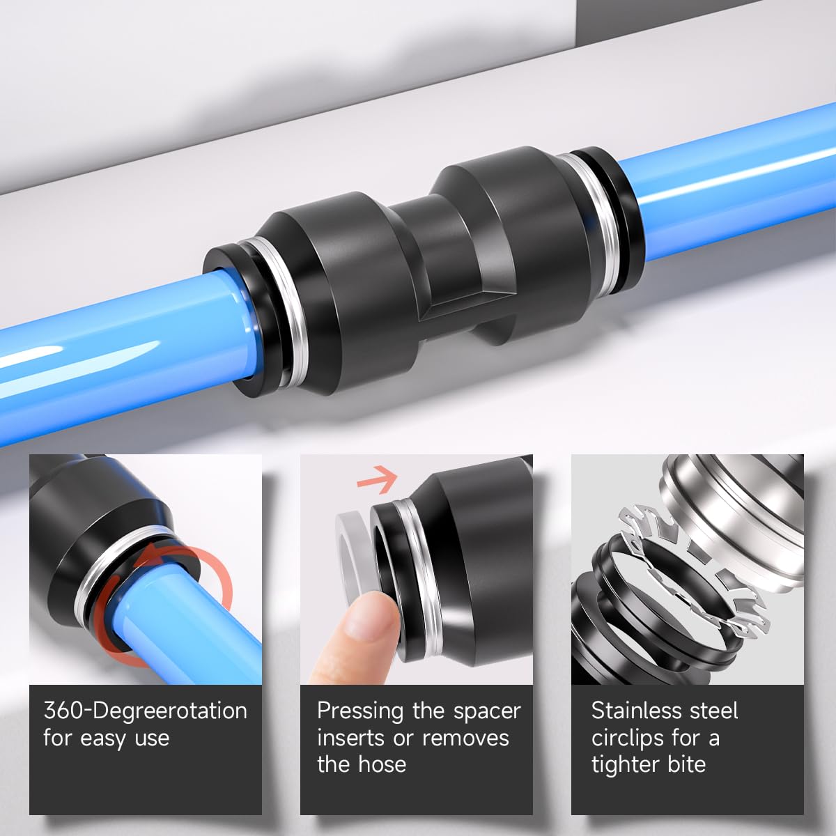 60 pezzi 12 mm nero spingere per collegare kit di raccordo pneumatico, 15 dritto, 15 divisori, 15 gomiti, 15 tipi Tee connettori pneumatici a sgancio rapido