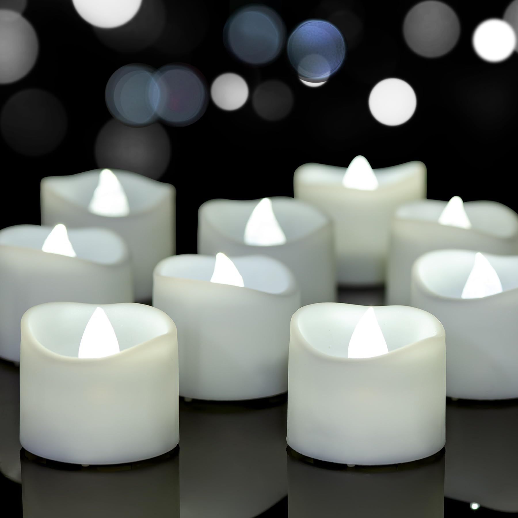 Yakpo 24 Pack Cool White LED Timer Tea Lights Candles Battery Operated, White Flickering Flameless Votive Tealight, Electric Small Flicker Fake Candle Bulk for Christmas Halloween Pumpkin Decorations