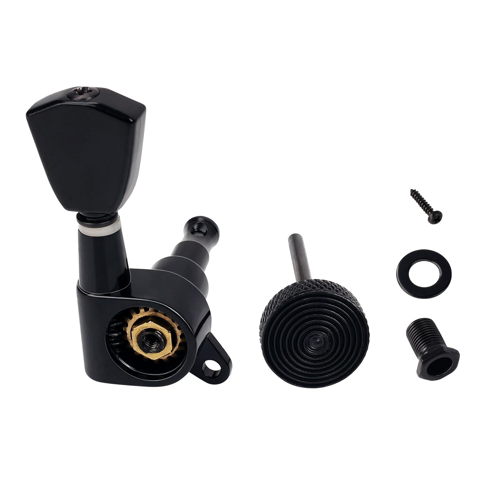 Banworks 6-In-Line Guitar Locking Tuning Pegs 16:1 Ratio Sealed Tulip Guitar String Tuning Keys Machines with 45 Degree Fixing Tag for Super Strat ST Tele Electric Guitar Pack of 6 JT/ZSJXQ-02 Black - Image 4