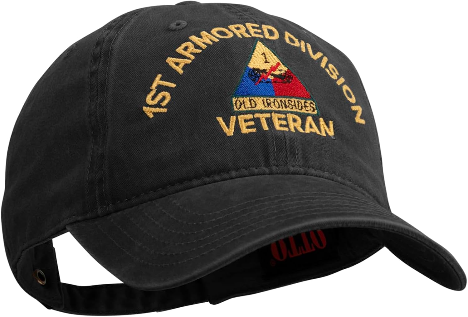 U.S. Army 1st Armored Division Embroidered Washed Solid Pigment Dyed Cotton Twill Brass Buckle Cap