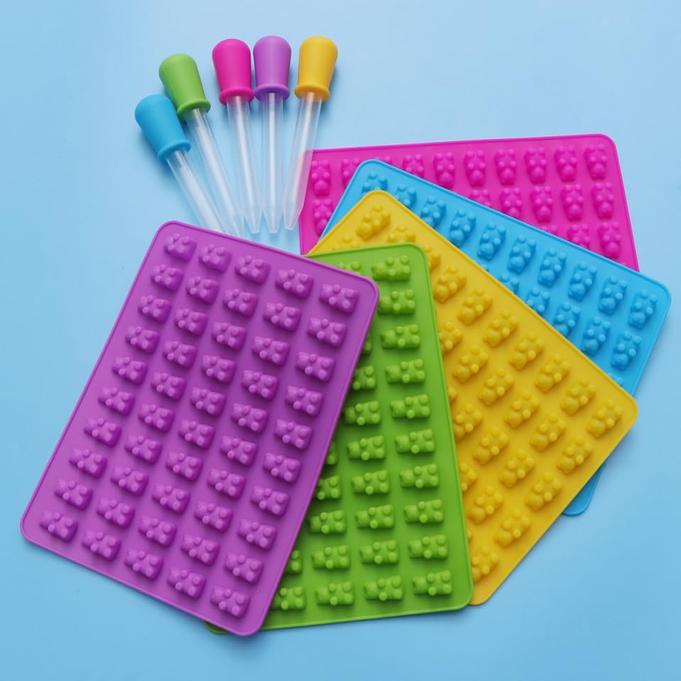 5pcs Mold Silicone With Dropper, 200 Cavity Gummies Candy Mold, for Candy, Chocolate, Treat