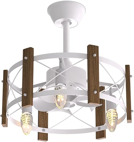 mollie Ventilador de techo enjaulado de 18 pulgadas con jaula de metal y madera, motor de CA reversible silencioso, control remoto de 3 velocidades,