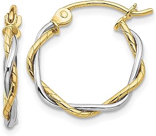 Conjunto de brincos de argola torcida de ouro amarelo de dois tons de 14 k 1,8 mm de ouro amarelo e 1,8 mm, joias finas redondas para mulheres presentes para ela, Cristal Ouro amarelo