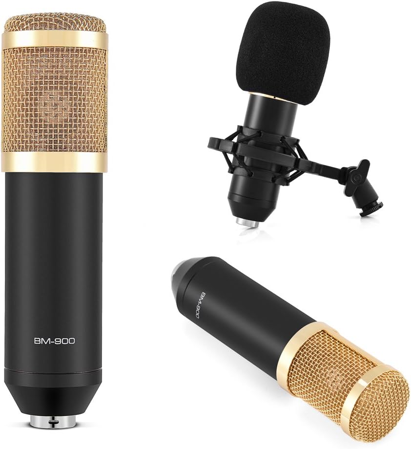 Zerone Cardioid Condenser Microphone, BM-900 Professional Studio Broadcasting Microphone Set wtih Shock Mount, Noise Canceling Microphone Sound for Studio Recording & Brocasting