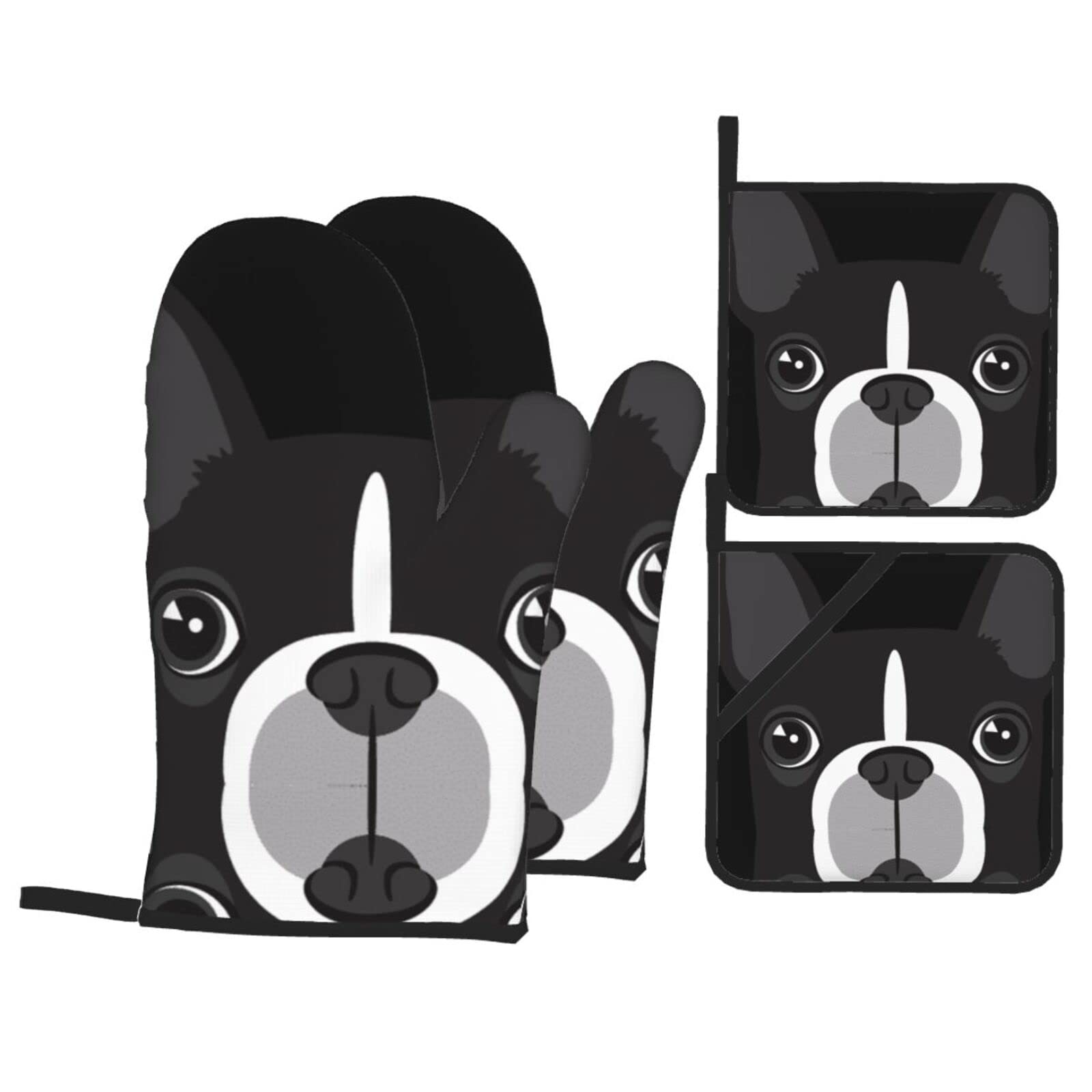 Dog Oven Mitt and Pot Holder 4-Piece Set for Kitchen, Outdoor Grill, Baking