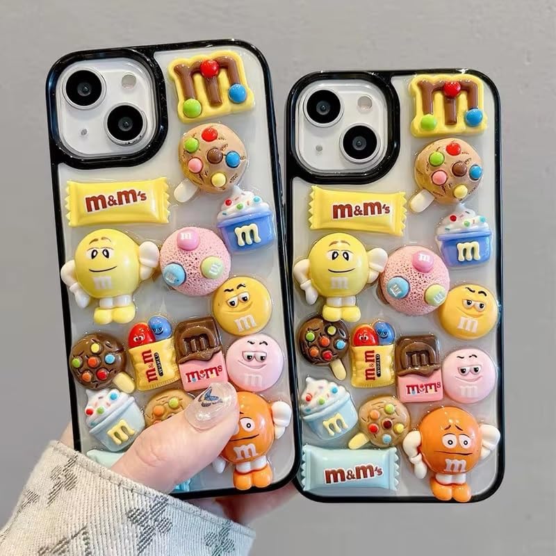 Image of Case Creation for iPhone 14 Plus 3D Cartoon Chocolate Candy Phone Case, Luxury New Sugar Coated Chocolate Love Funny Fashion Glitter Cute Colorful Epoxy Hard Cover for Apple iPhone 14 Plus (Black)