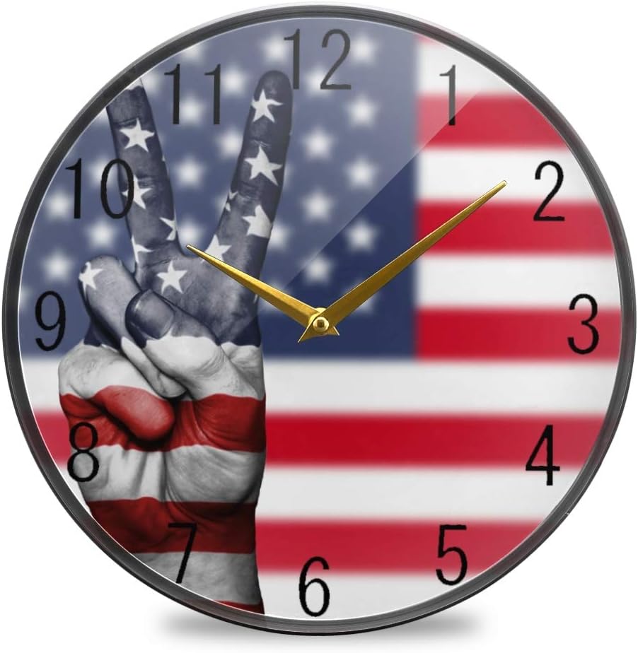 FANTAZIO Reloj de escritorio Reloj de pared USA Victory Soporte de pared para cocina, sala de estar, dormitorio 30 x 30 cm / 9.5 x 24.1 cm