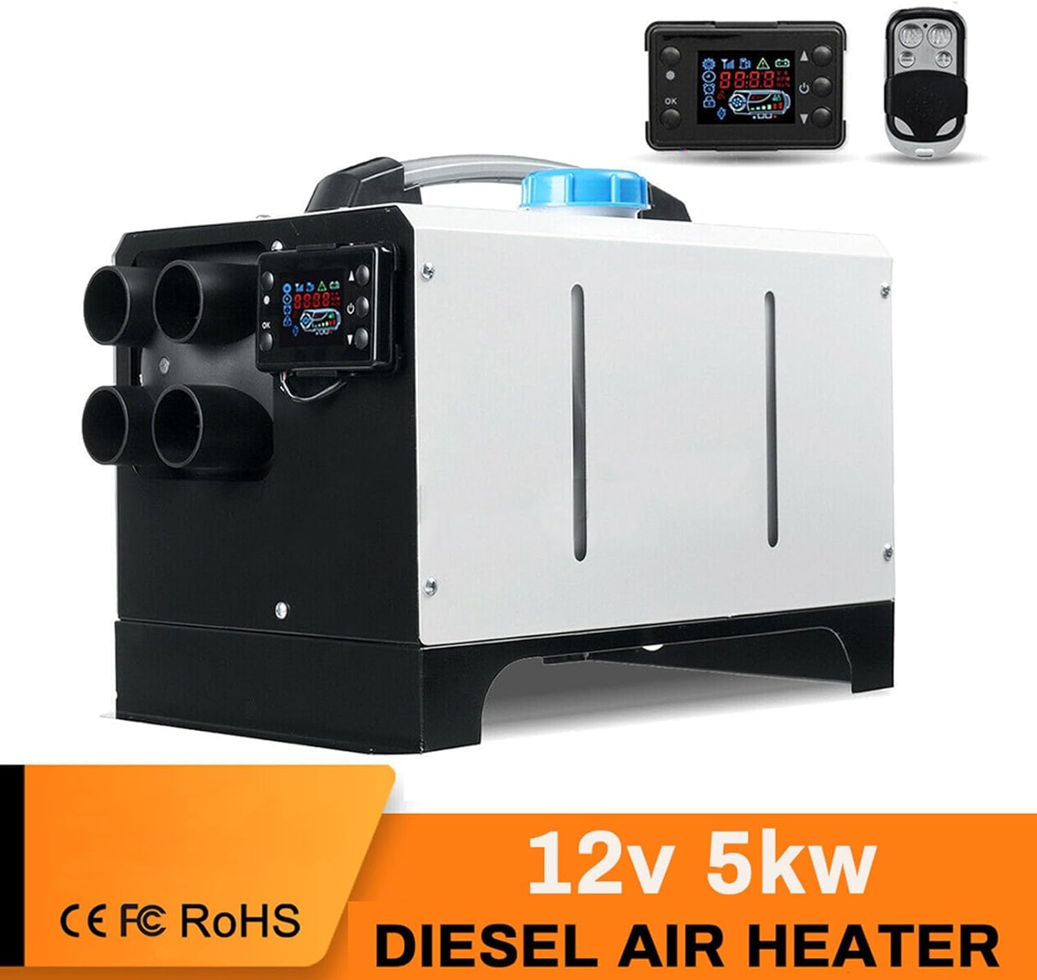 Zestaw nagrzewnicy powietrza Diesel 12 V 5 kW, kwadratowy podgrzewacz postojowy na paliwo, do przyczepy kempingowej, szybkie ogrzewanie ze zdalnym sterowaniem + przełącznik LCD