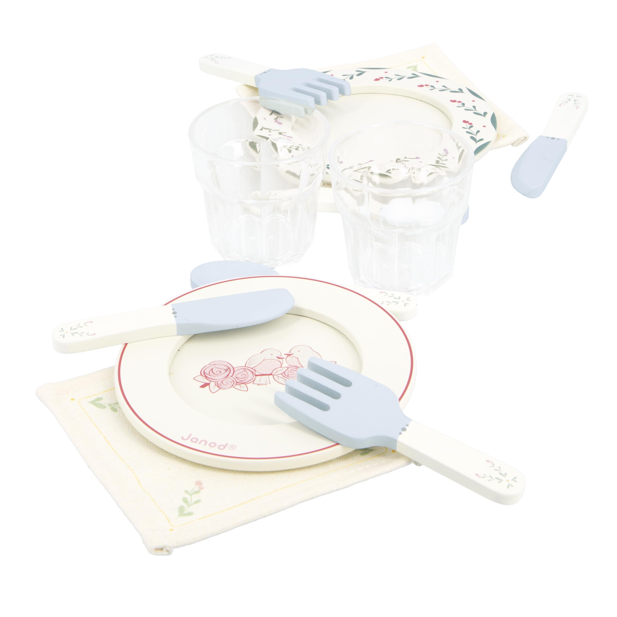 Janod Juego de Comedor de Madera - Kit de Picnic Infantil - para 4 Personas - 25 Piezas - Juego de Cartón - óptimo Accesorios de Cocina Infantil - Desarrolla la Imaginación - A Partir de 3 años