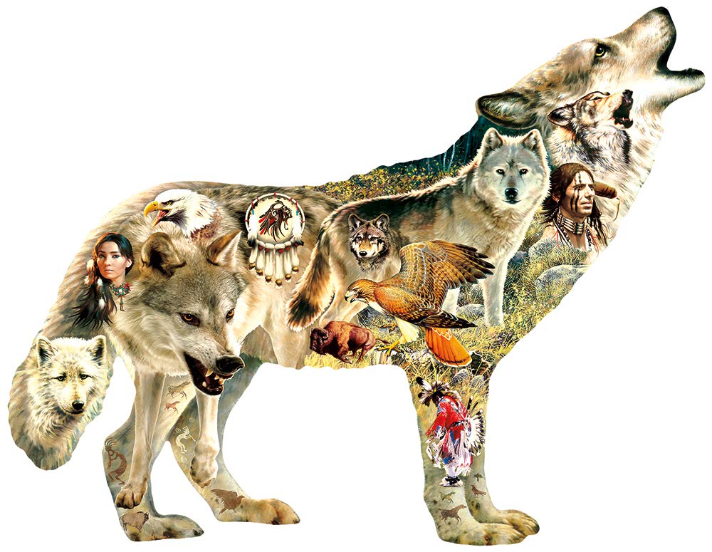 SunsOutNative American Wolf 750 pc Shaped Jigsaw Puzzle