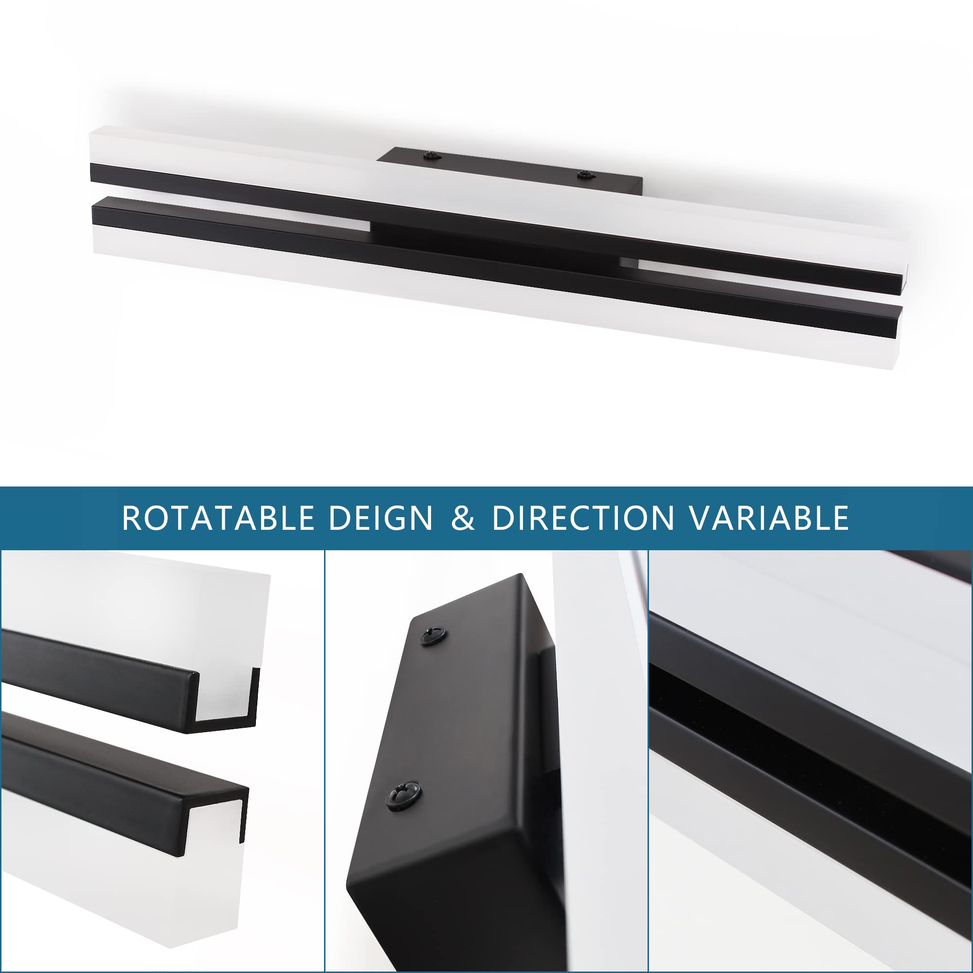 MantoLite Luminaires de Vanité LED 6000K 40CM 12W Noir Applique Murale Salle de Bain